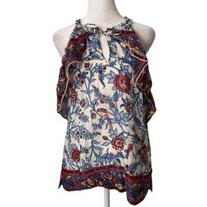 Point Sur white, blue & red paisley tank top size 4